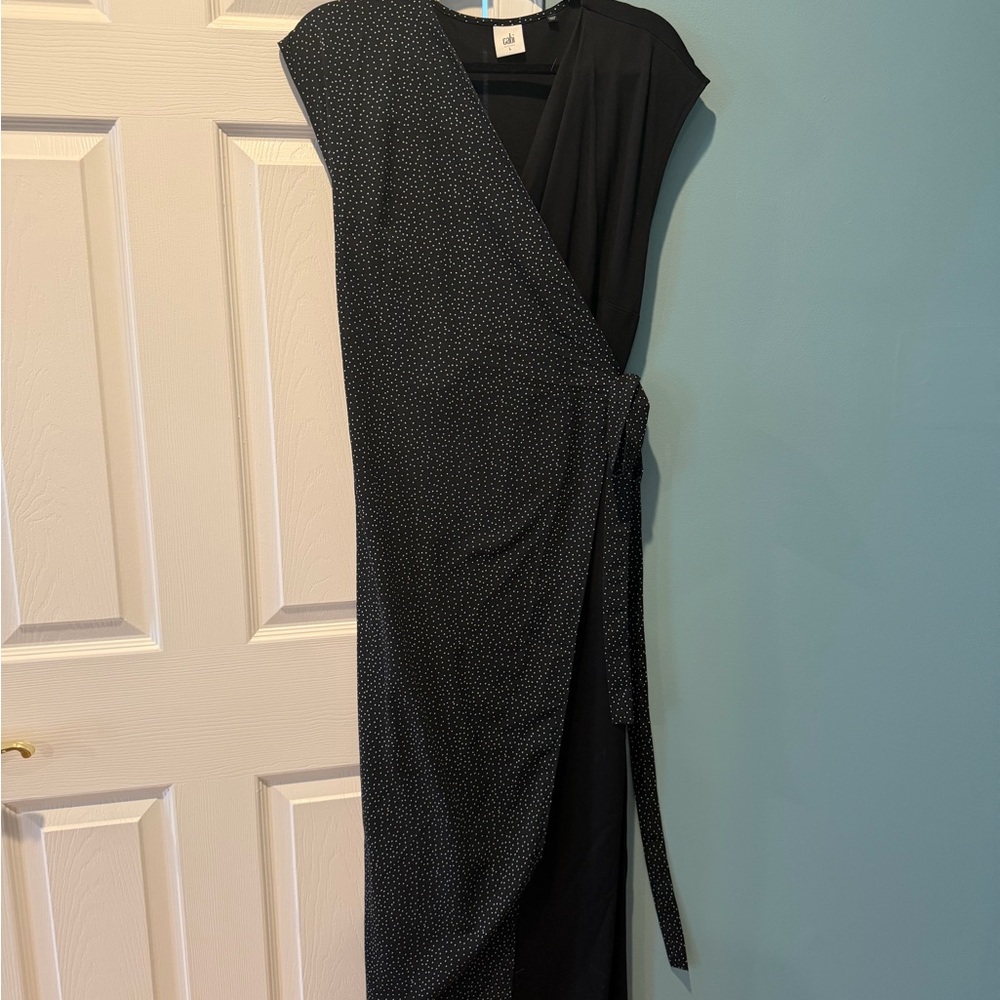 CAbi Black and White Polka Dot Midi Dress